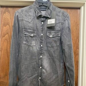 The Kooples Men’s Washed Effect Western Denim Shirt in washed black Sz Sm NWT